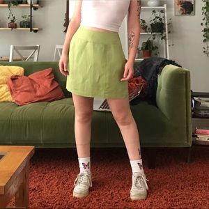 Vintage citrus green linen mini skirt